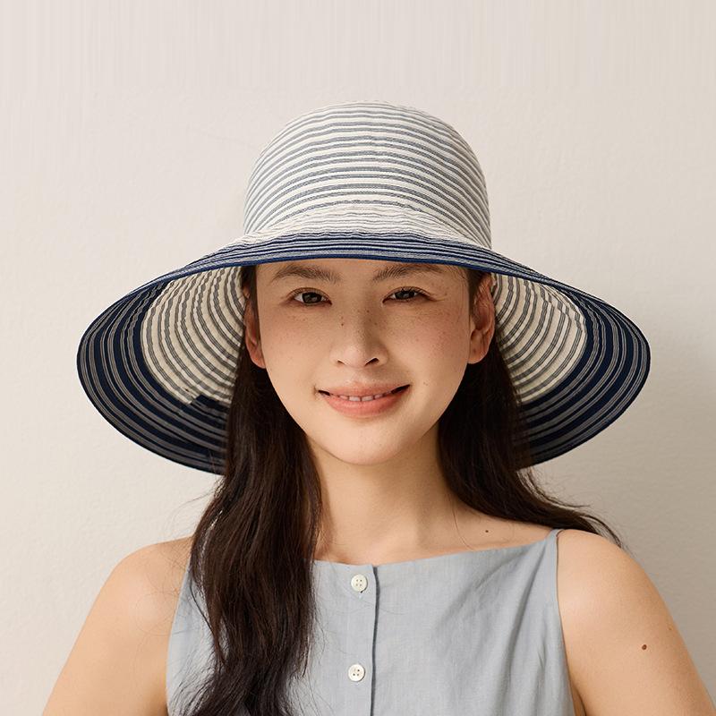 Striped Fisherman Hat Outdoor Foldable Women's Summer Travel Sunscreen Hat