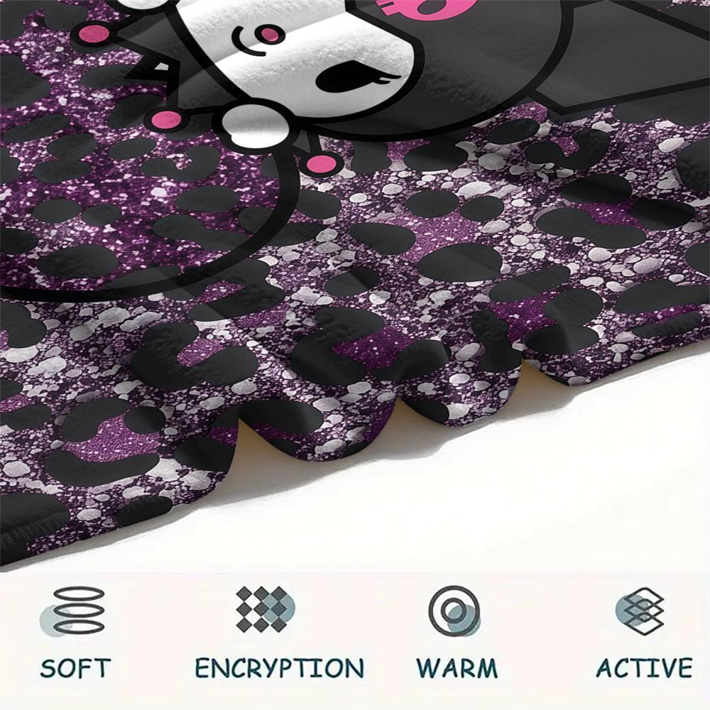 1PC Kuromi Print Flannel Blanket, High quality All Seasons, Home Decor, Warmth and Comfort, Perfect for Christmas Gifts