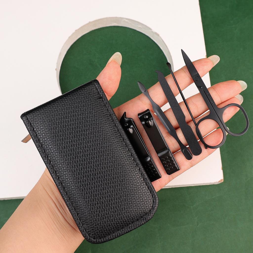 6 Pcs Portable Nail Scissors Sets Carbon Steel Green Black Nail Clippers Scissors File Manicure Beauty Tools Kit Full Function