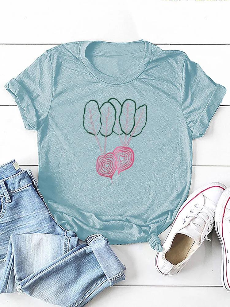 

Женская футболка с принтом двойной редьки и коротким рукавом, свободная женская футболка с круглым вырезом, женские футболки, топы, Camisetas Mujer XXXL небесно-голубой