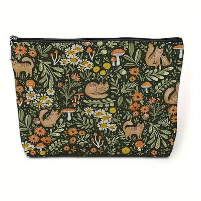 Bolsa de Maquillaje con Estampado de Animales y Plantas de Moda Ligera de Viaje con Cremallera Organizador Cosmético Unisex para Mujeres