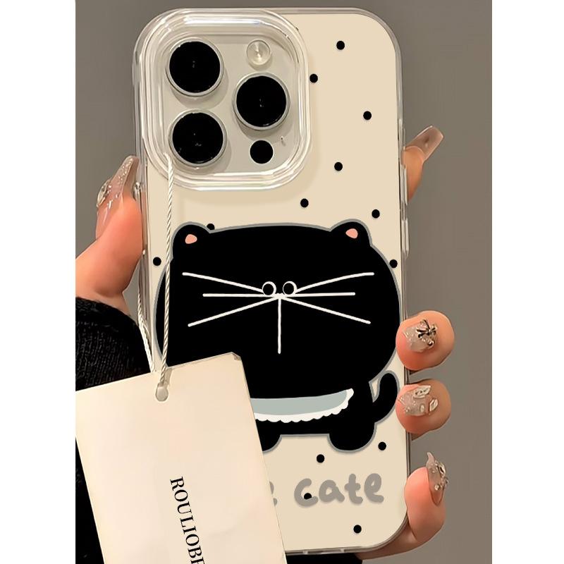 Double Layer IMD Shell Minimalist Polka Dot Big Face Cat for Apple 17 All-inclusive Mobile Phone Case for IPhone16pro Female