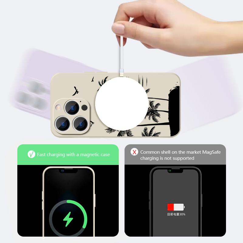 Magnetic For Magsafe Case For iPhone 17 Pro Max Ink Coconut Print Soft Silicone Phone Back Cover For iPhone 16 15 14 13 Pro Max 16e 17e