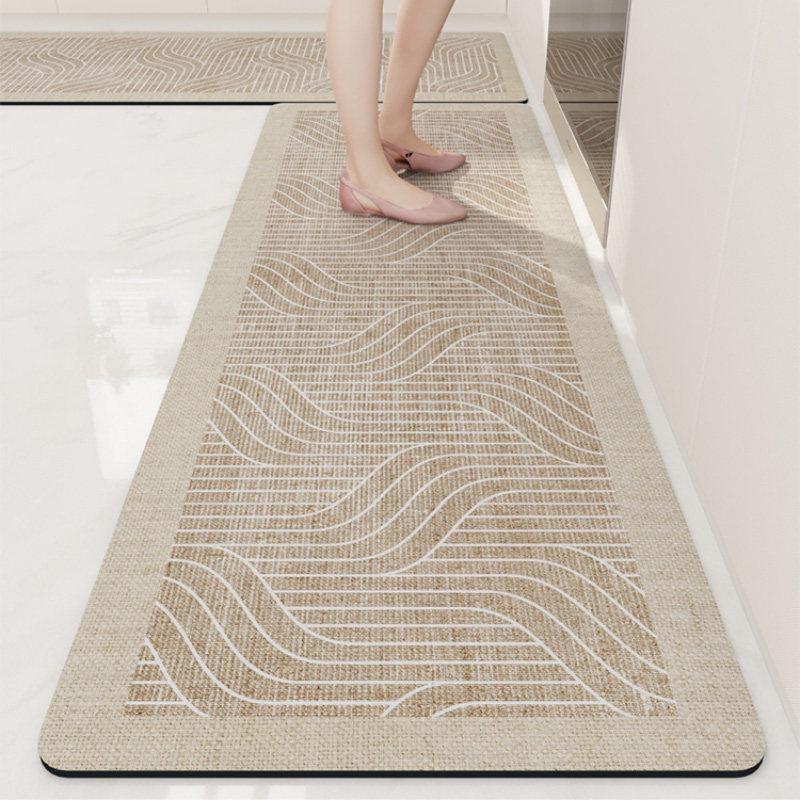 Nordic Diatom Mud Stain-Resistant Geometric Kitchen Mat Set, Easy-Clean, 2-Piece Strip Design.