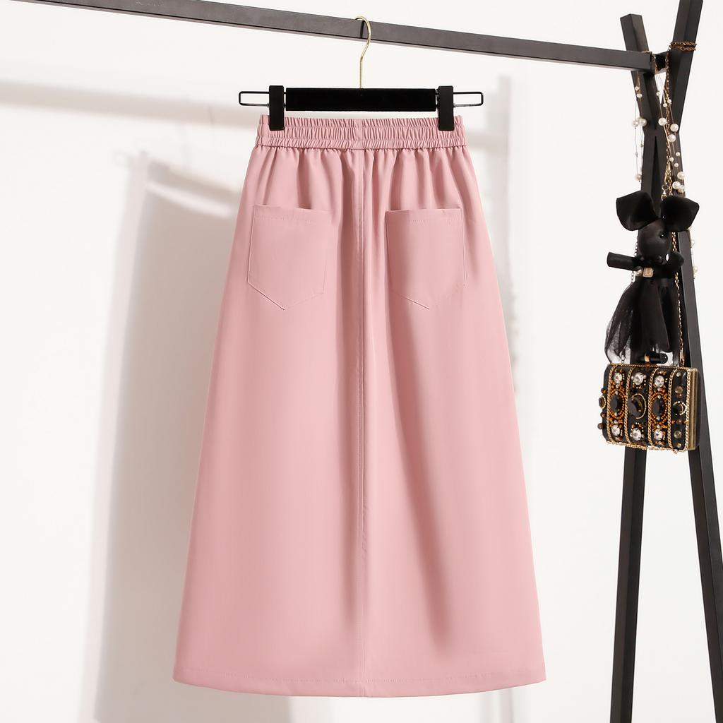 DIMANAF 2025 Übergröße Neue Frühling Elastische Baumwollröcke Damen A-Linie Mode Lockerer Rock Hohe Taille Vintage Maxi