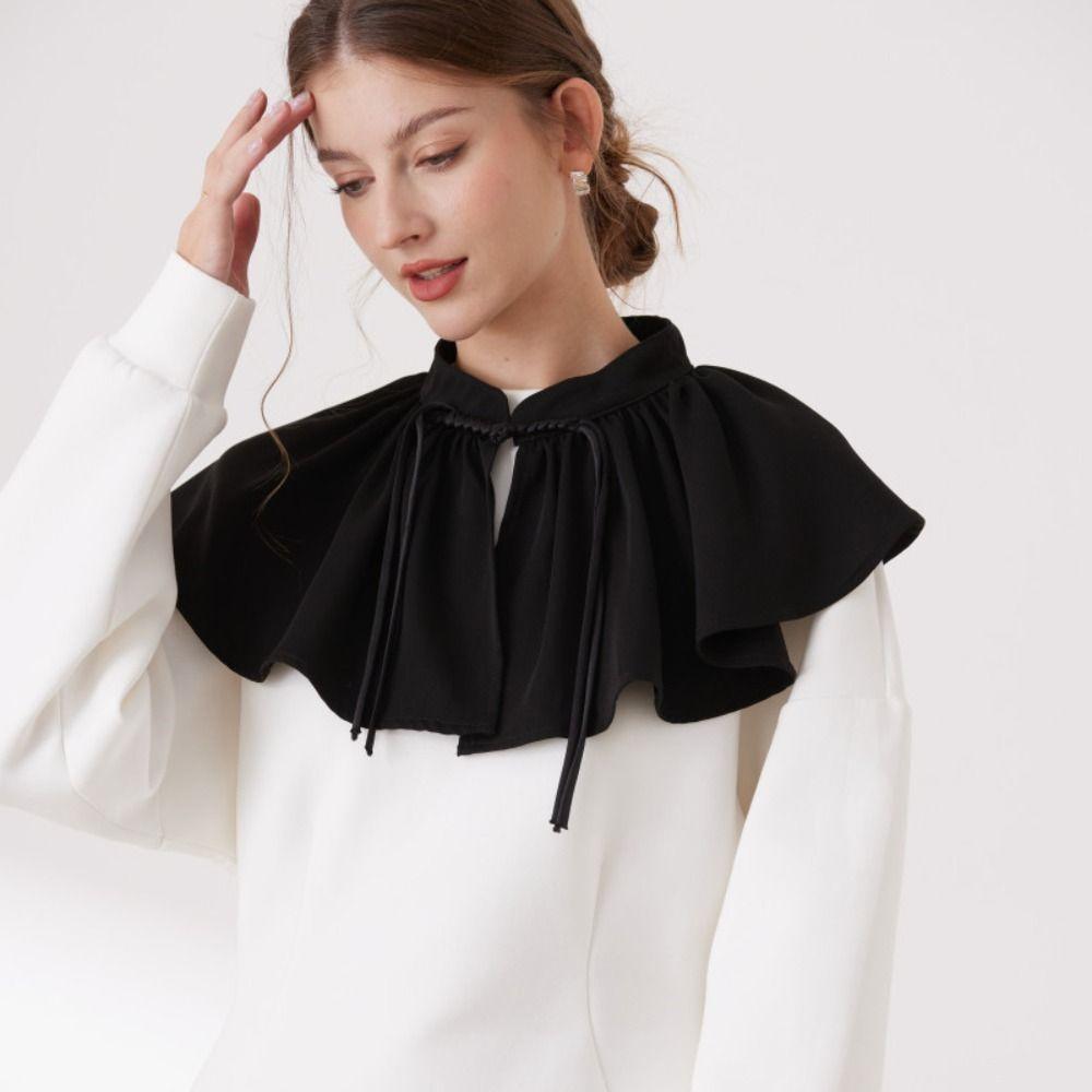 Ribbon Decoration Ruffled Shawl Bowknot Blouse Shoulders Fake Collar  Clothes Accessory