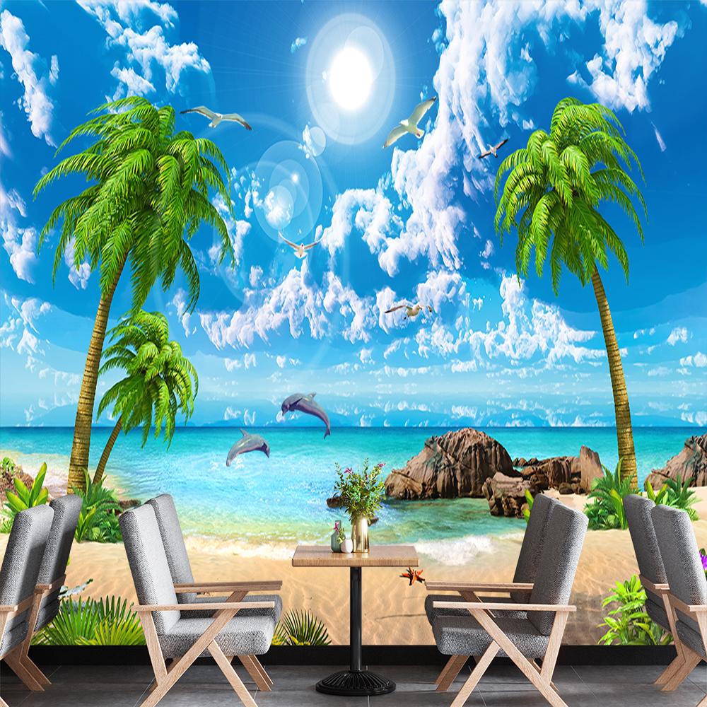 3D Schöne Palm Beach Tapete Küstenlandschaft Tapete Wohnzimmer Schlafzimmer Hintergrund Strand Wandbild