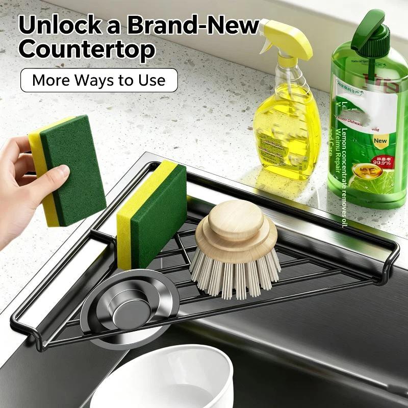 Waterproof Sink Corner Rack Anti-Rust Punch-Free Sponge Drying Rack Hollowed Sink Drain Shelf Bathroom