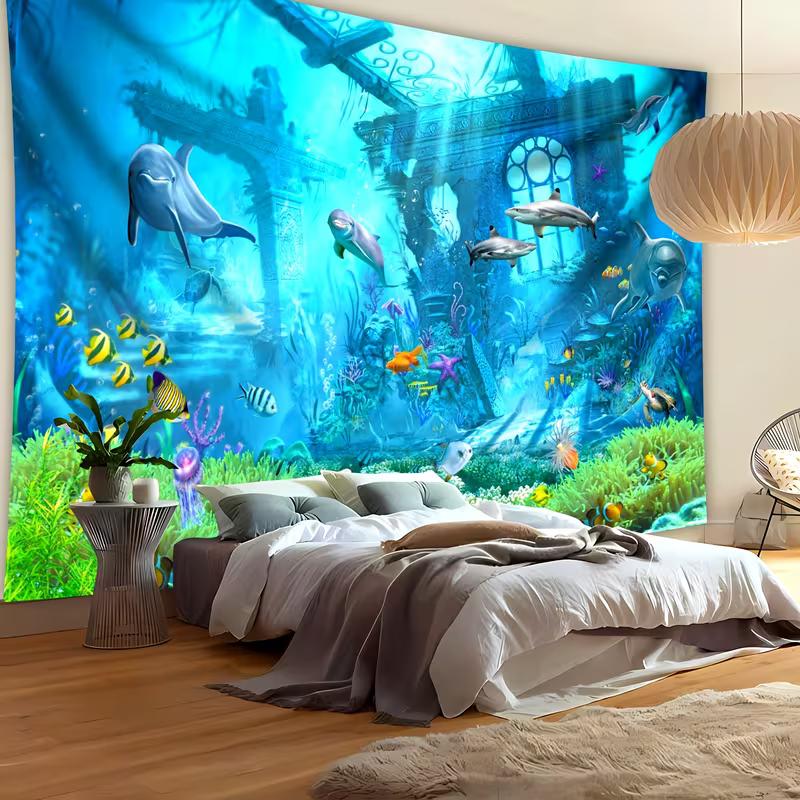 

2D Coral Reef Underwater Tapestry for Aquarium & Ocean Party Photo Booth Background 47.2x31.5inch/120*80cm