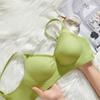 Gathering Bra Women's Soft Support Bra Seamless Bra Fixed Cup Underwear Push Up Bra