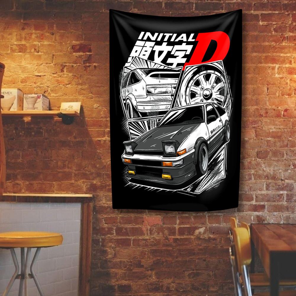 

Японський Аніме Прапор Initial D Поліестер Цифровий Друк Автомобільний Банер Внутрішній Зовнішній Декор Настінний Підвісний Фон для Спальні Гуртожитку 29x37in