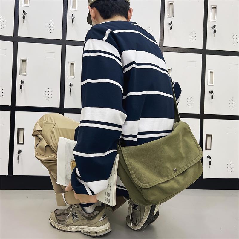 Solid Color Bag Canvas Bag Trendy Messenger Bag Women'S Brown Versatile Shoulder Bag Men'S Bag Hong Kong Style Women'S Bag