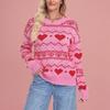 Women's Fashionable Round Neck Long Sleeved Heart-shaped Pullover, Contrasting Color Pullover, Sweater Top