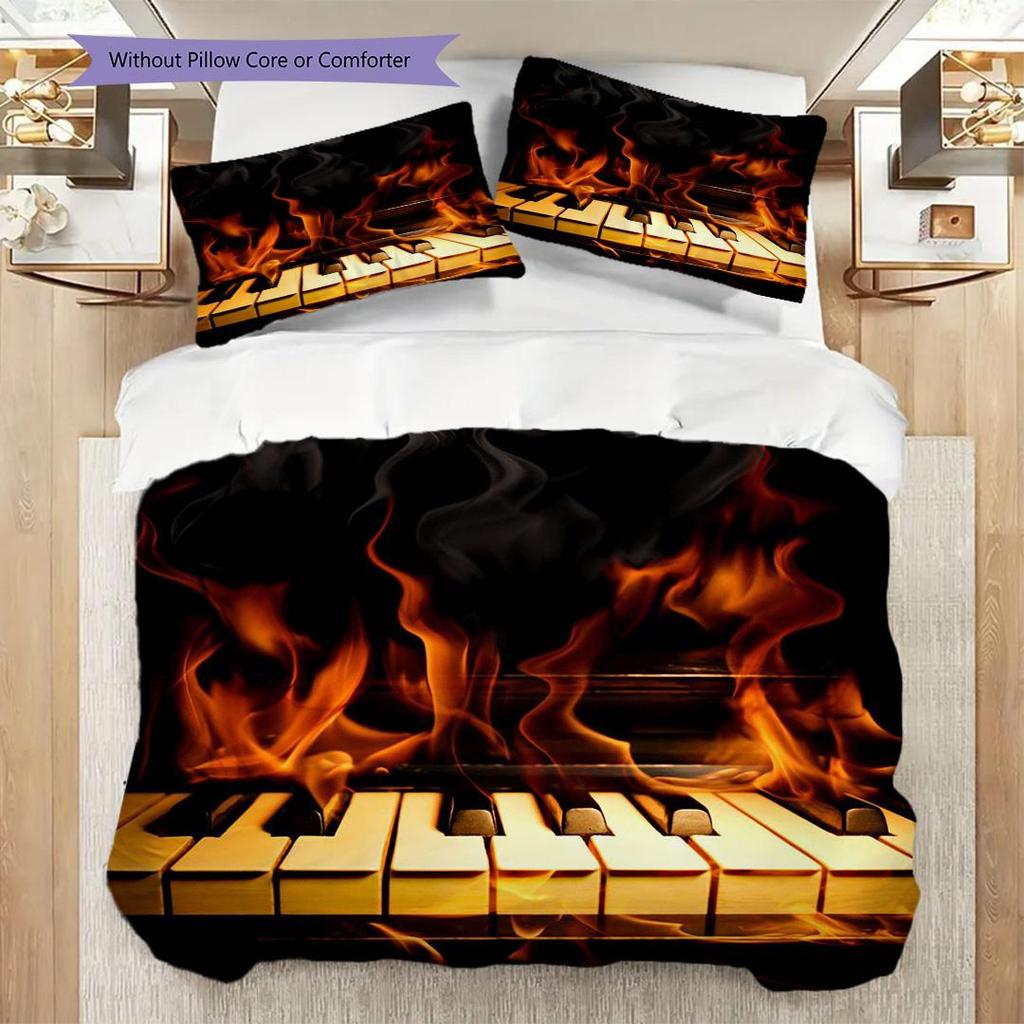 1PC Music, guitar Theme Bedding Quilt Set Quilt Cover Pillowcase Home Decoration Birthday Gift (1 * duvet cover + 2 * pillowcase, without core)