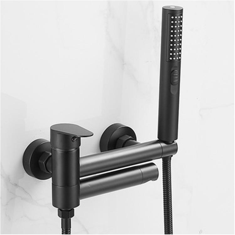Black Brass Bathroom Bathtub Faucet Set with Shower Head and Hot/Cold Mixer Valve