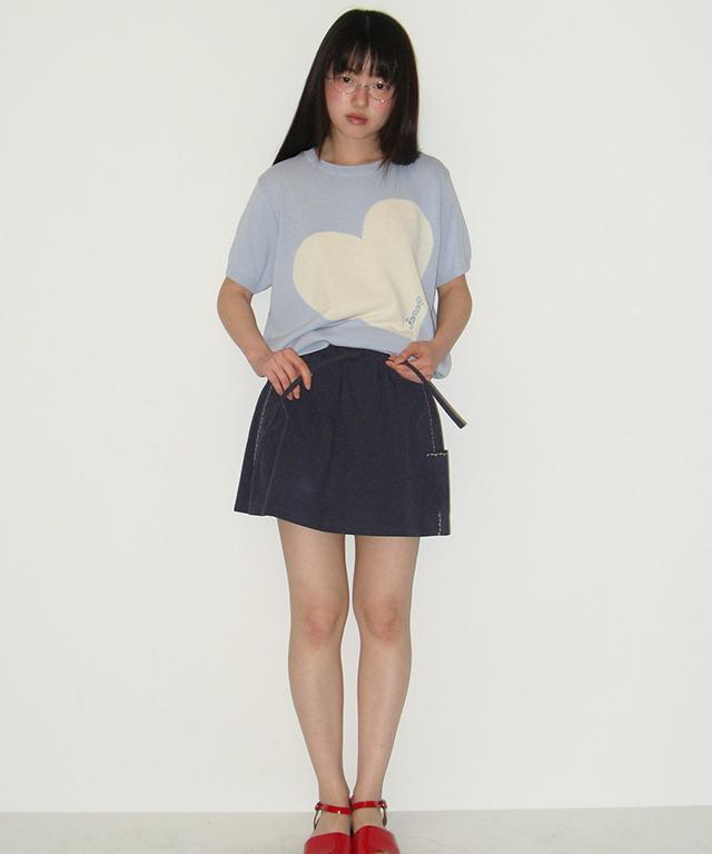 RONRON Big Heart Short Sleeve Knit Soft Blue