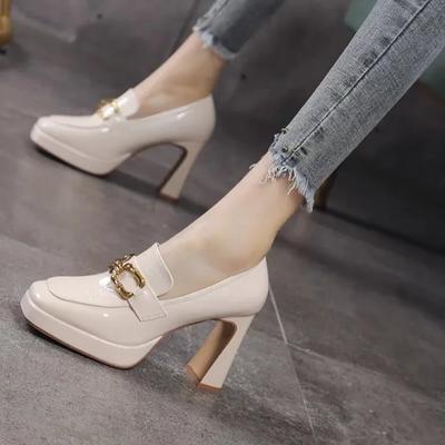 Frühlingsmode High Heels Herbst Neue Frauen Chunky Plateau Pumps Britischen Stil Frau Slip auf Karree Büro Dame Arbeitsschuhe