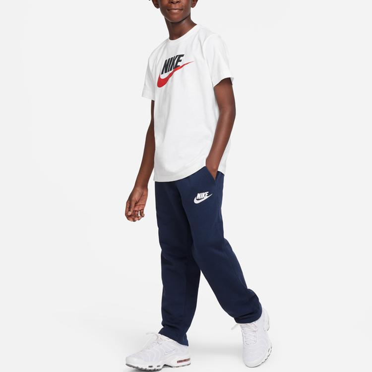 Nike Cotton Letter Logo Print Round Neck Short Sleeve T-Shirt Kids Tops White DV2579-101