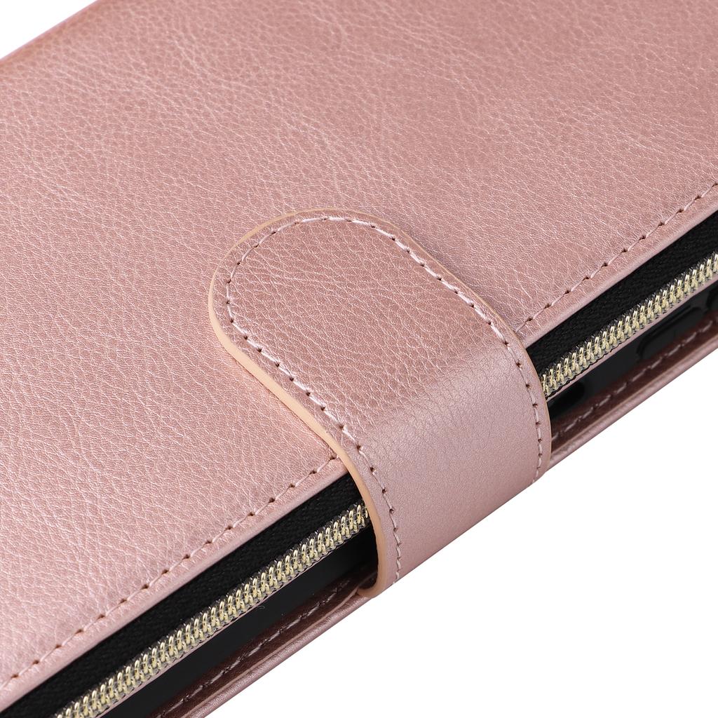 For Samsung Galaxy S24 FE Case Zipper Pocket PU Leather Phone Cover with Hand Strap