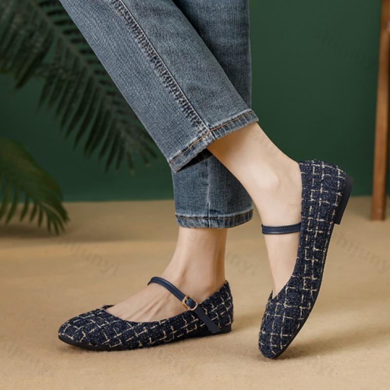 Women Ballet Shoes Buckle Soft Sole Single Shoes 2026 Elegant Ladies Fashion Designer Square Toe Mary Jane Flats Shoes Size 44