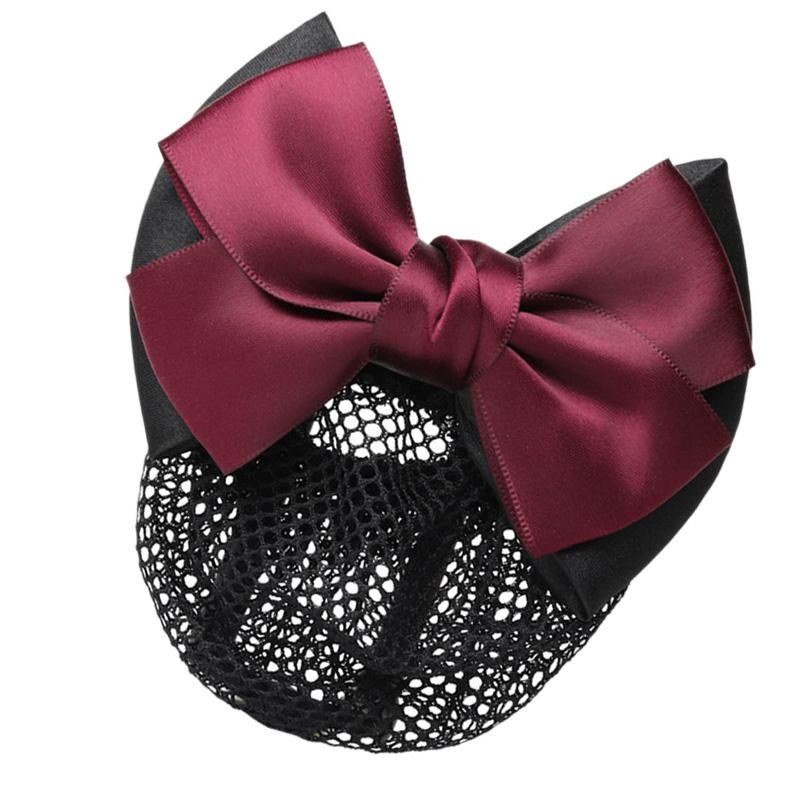 Bowknot Hair Snood Net Elegant Women Barrette Hair Clip Bun Cover for Waitress Nurse Red Bowknot