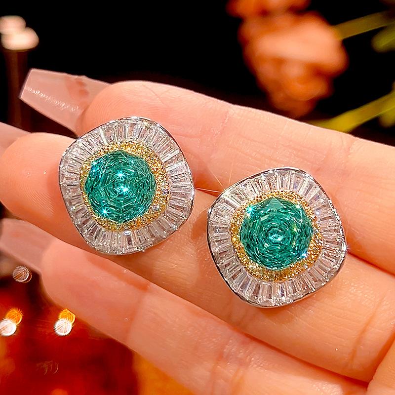 Autumn And Winter Jewelry Copper Bottom Gold-Plated Rose Cut Para Green Temperament Light Luxury Suit Women 14-10M