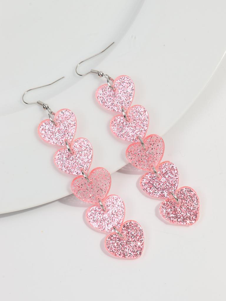 Sweet Valentine's Day Acrylic Drop Earring for Women Girls Fashion Glitter Heart Tassel Long Hanging Earrings Jewelry Gifts
