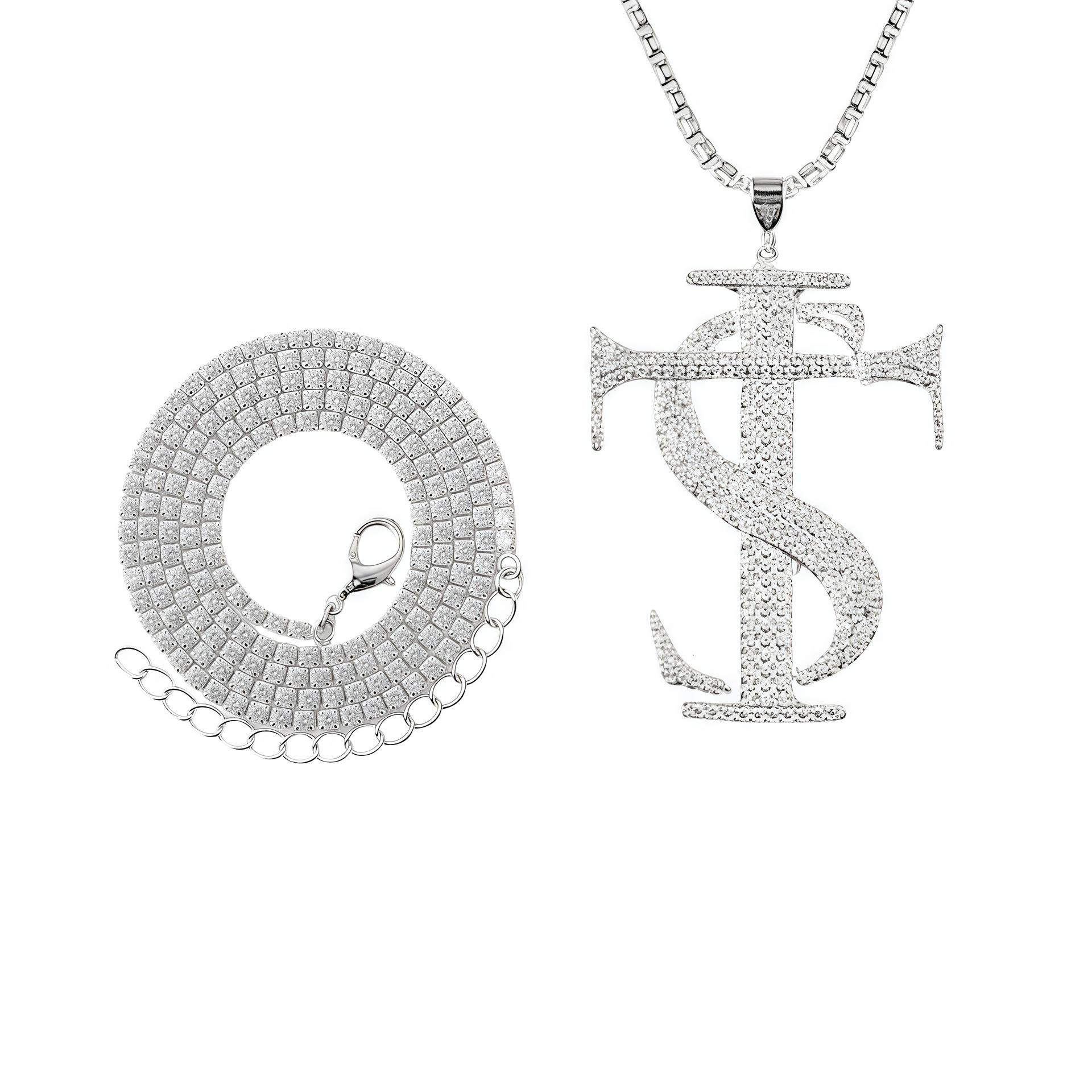 European and American Full Diamond Pendant Necklace, Zircon American Street Trend Men and Women with The Same Style 2026 45CM
