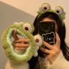 New Big Eyed Frog Plush Headband Women Funny Cartoon Animal Wide Edge Elastic Anti Slip Headband for Girl Hair Accessories