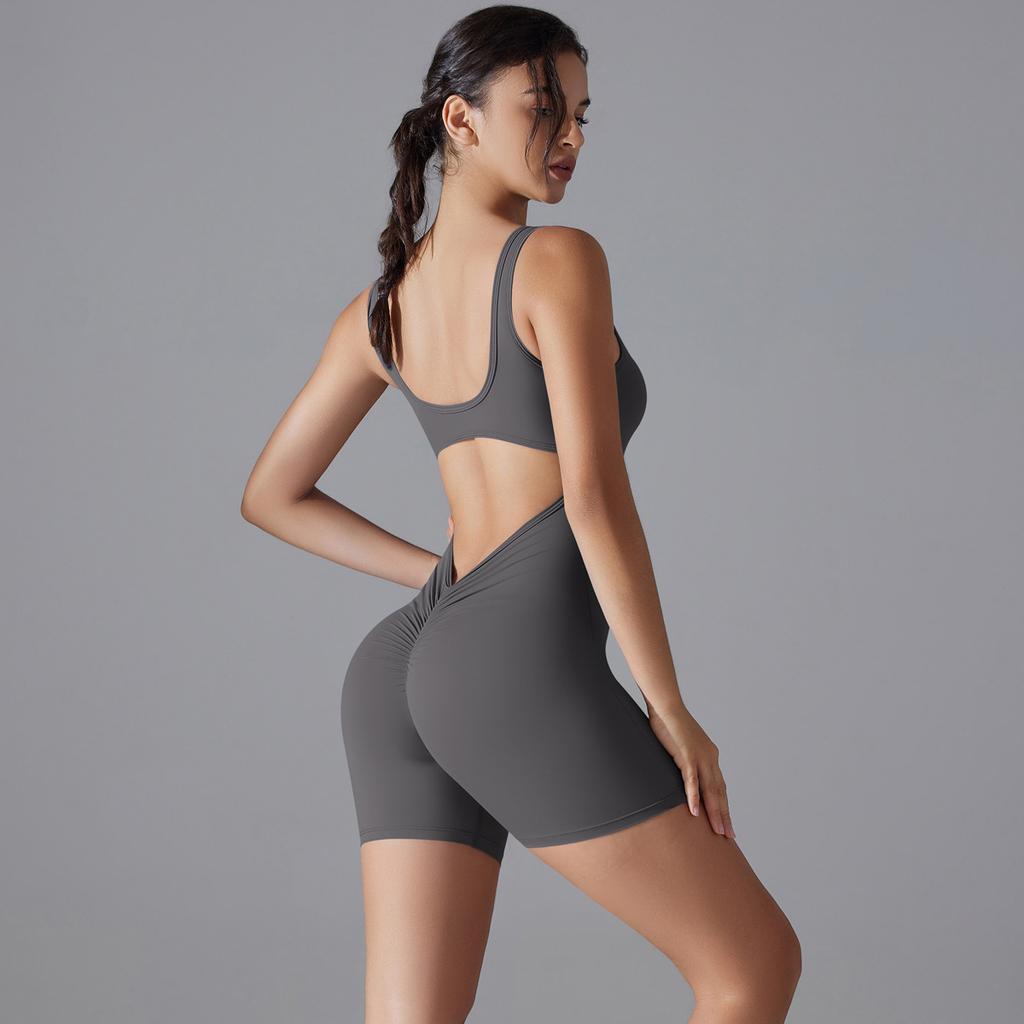 Sexy V-back Waist Jumpsuit, Yoga Uniform, One-piece Abdominal Compression, Tight Fitting Sports Back Jumpsuit For Women