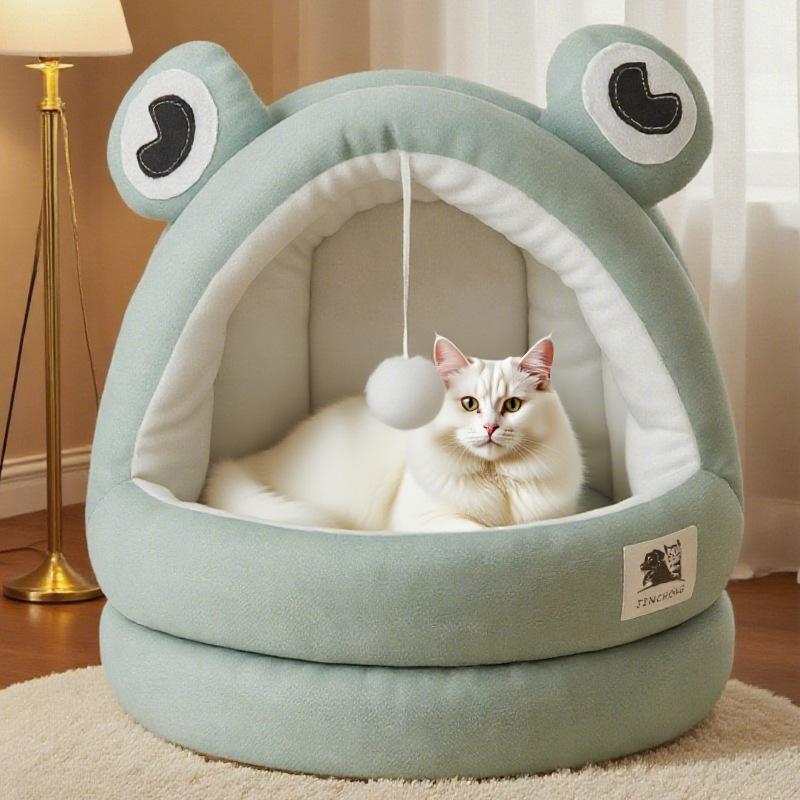 Cat Friendly Eco-Friendly Winter Warm 100% Cotton Semi-Enclosed Pet Bed Mat Solid Pattern Cat House Carton Kittens Puppies