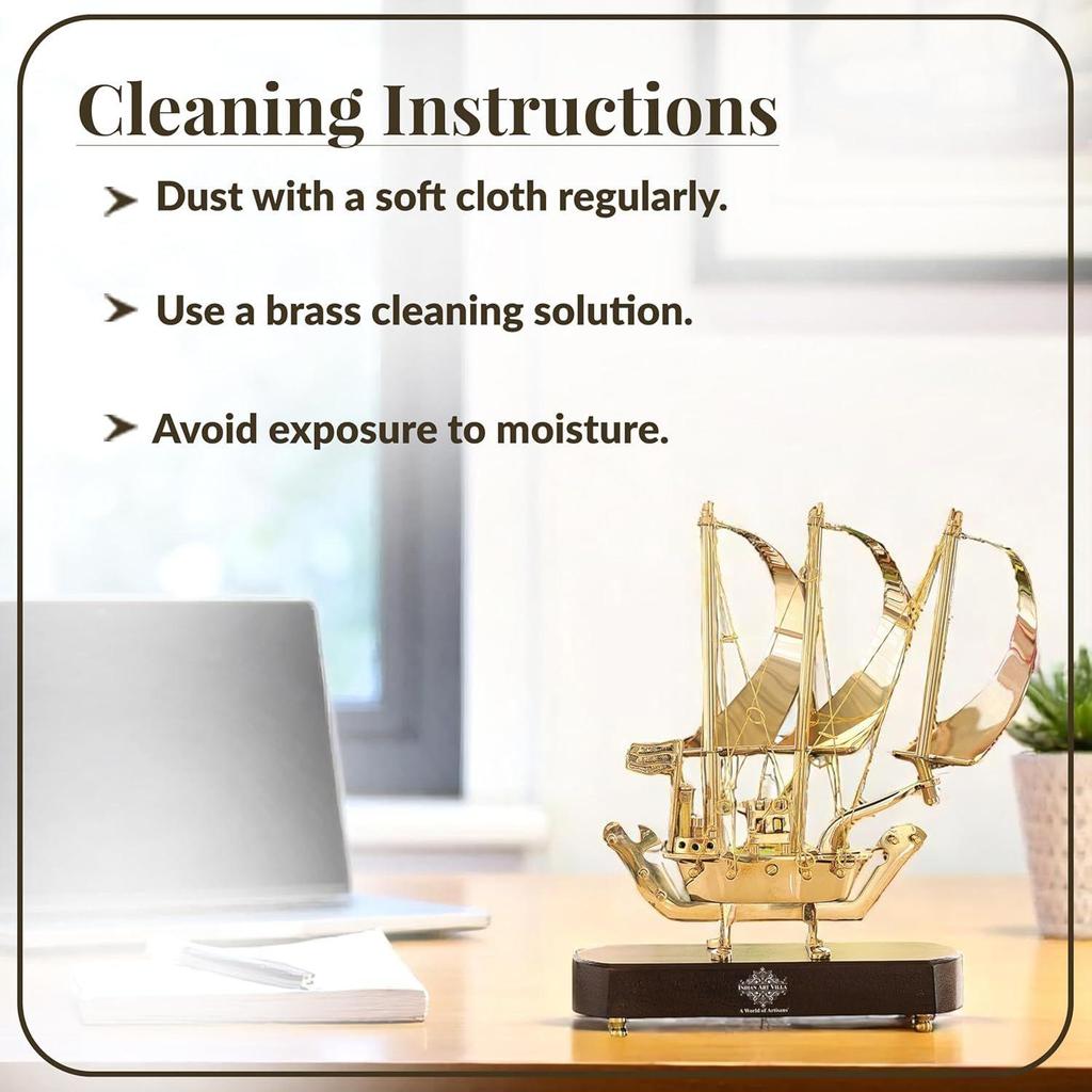 Brass Ship with Wooden Base, Showpiece Item, Perfect for Home Decoration and Gifting, 12'' Inch