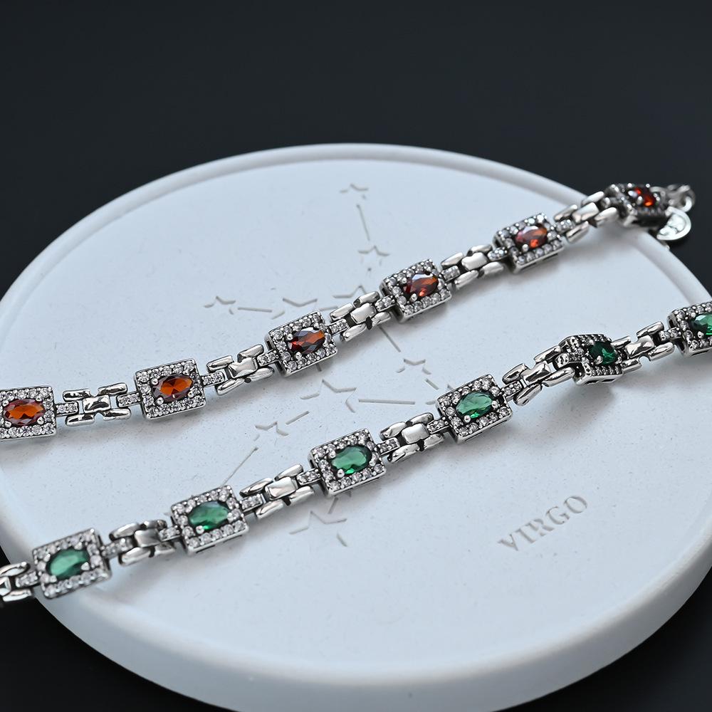 Vintage Luxury Green Zircon Diamond Oval Bracelet