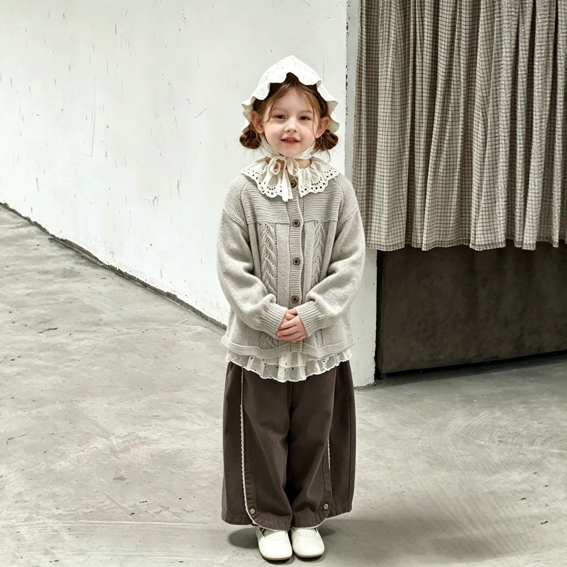 Girls  Ruffle Knit Sweater Cardigan - Big Lapel Jacket for Toddlers and Kids 90 cm бежевый