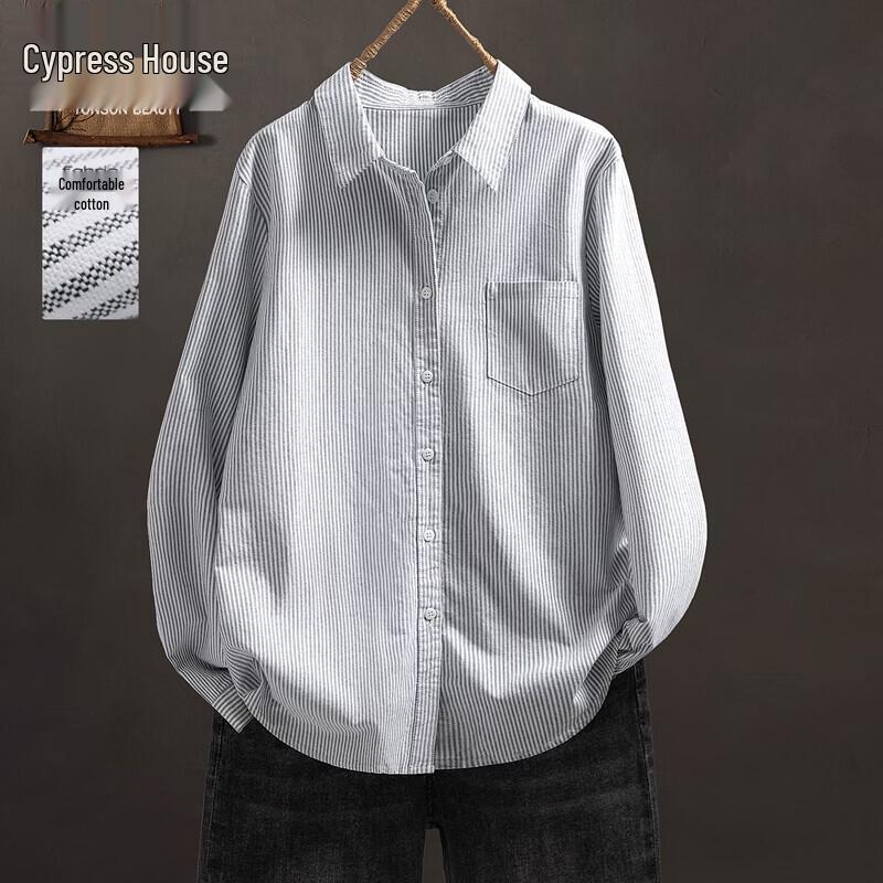 Sibaishi Women s Striped Long Sleeve Loose Fit Shirt L