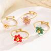 Adjustable Stainless Steel Beaded Open Flower Ring for Women