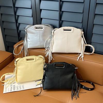 Nuova moda borsa a tracolla da donna tinta unita borsa a tracolla retrò borsa a mano da donna casual con frange