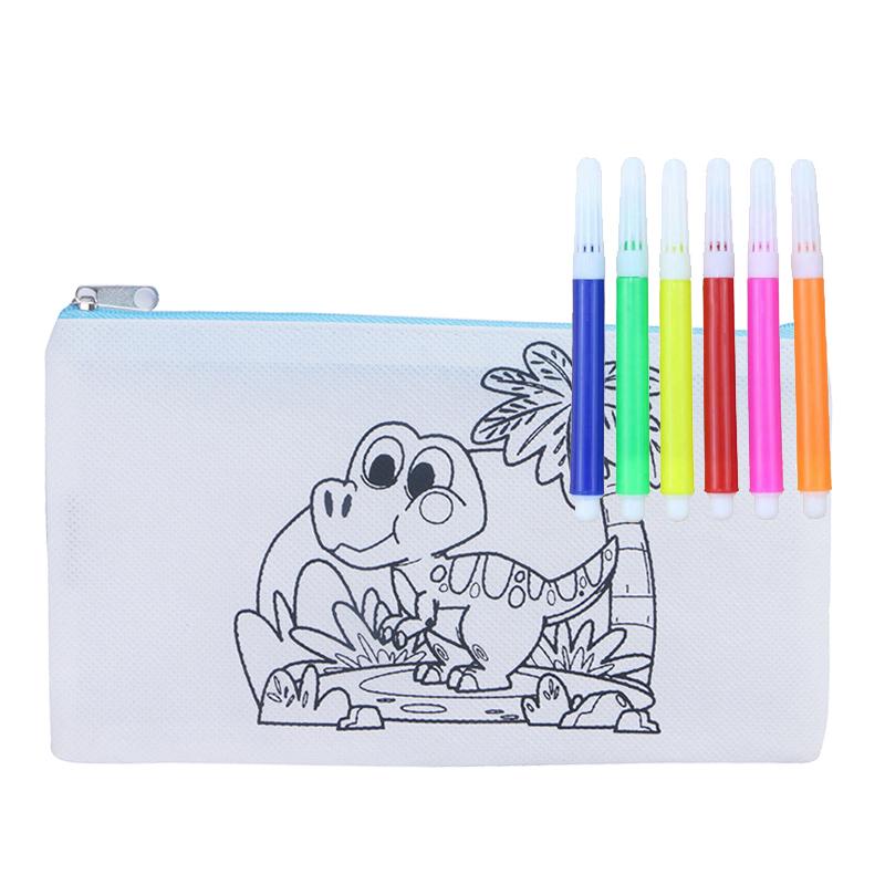 5pcs Pen Bag Stationery Storage Supplies Graffiti Cartoon Pattern Storage Bag for Children Colored Zipper Bags Portable TMZ