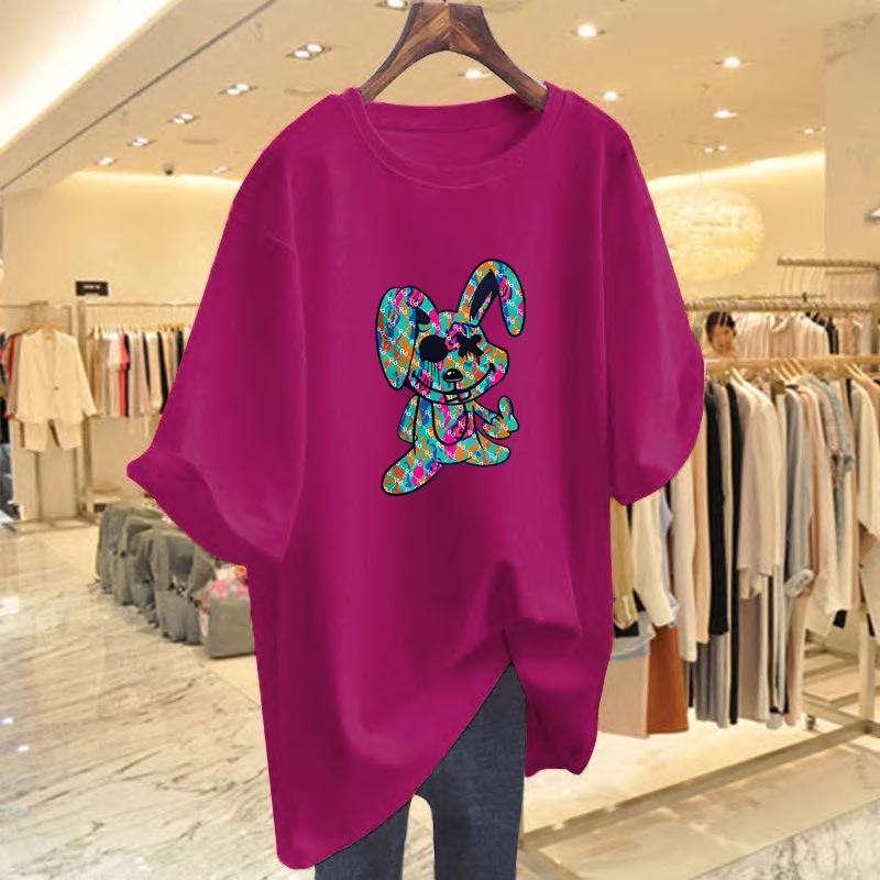 European and American Women's Rabbit Print Loose Round Neck Short Sleeve T-shirt - Summer New Style Top