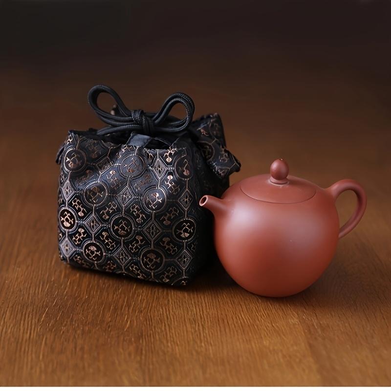 Elegant Chinese Pattern Satin Jacquard Tote Bag - Zen-Inspired, Classic Design with Blue & Golden Floral Print, Perfect for Parties, Business Gifts