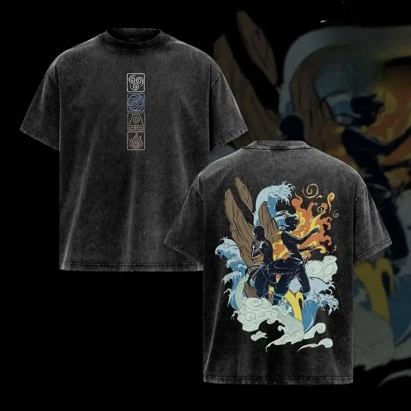 

Aang Katara Avatar The Last Airbender Graphic T Shirt Men Women Cotton Tshirts Vintage Washed Tee Harajuku Male Casual T-shirt XXL чорний