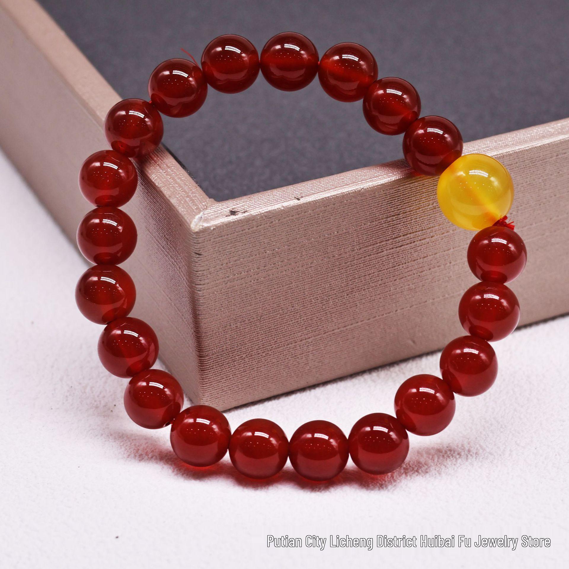 Natural Red Agate & Yellow Chalcedony Bead Bracelet - Unisex Multi-Gemstone Jewelry Pure Natural