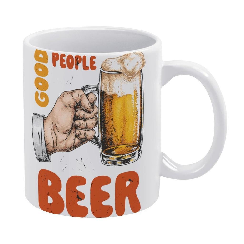 1pc 11oz Double-Sided Printed Mug for Beer Lovers, Smooth Ceramic, Great Simple Gift