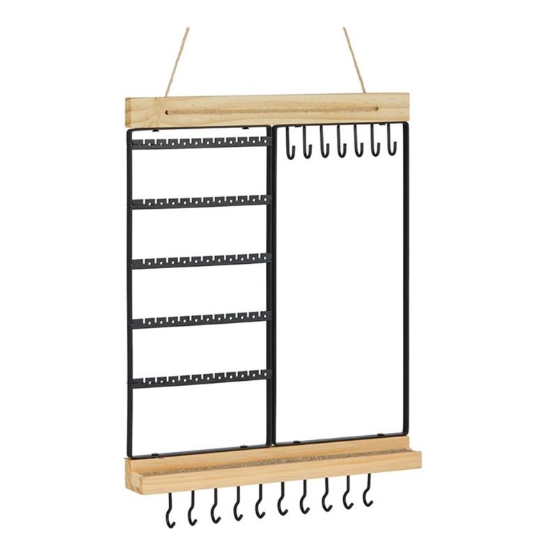 

Black Metal And Wood Hanging Jewelry Stand 2 Layers Storage Organizers For Home Styling And Accessories Arrangement 1