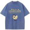 T-shirt da uomo in cotone lavato Gioco del pollo Stampa divertente Manica corta Spalla cadente T-shirt per le vacanze Casual Harajuku