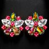 Stonefans Bridal Flower Clip On Earrings Non Piercing Accessories Statement Women Colorful Rhinestone Ear Clip Wedding Jewelry