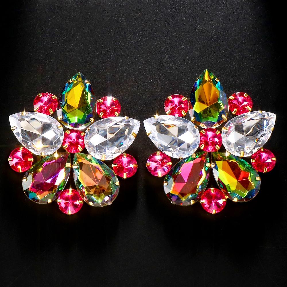 Stonefans Bridal Flower Clip On Earrings Non Piercing Accessories Statement Women Colorful Rhinestone Ear Clip Wedding Jewelry