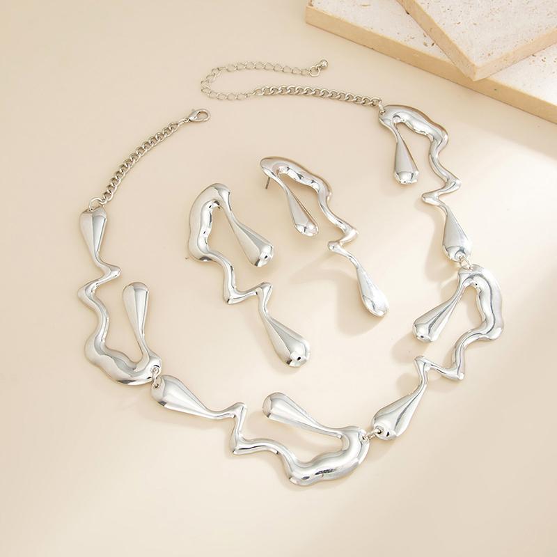 Retro Irregular Necklace Earrings Jewelry Set Fashion Personality Lava Style Necklace