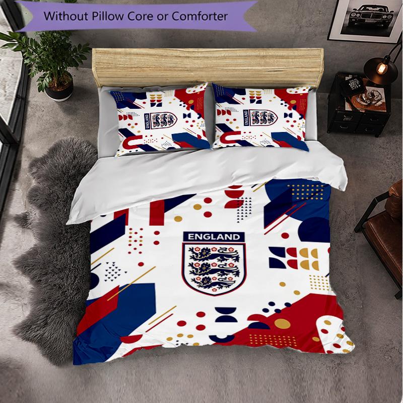 England Football Pattern 3 Pieces Bedding Set Soft Microfiber Duvet Cover with Pillow Cases for Bedroom