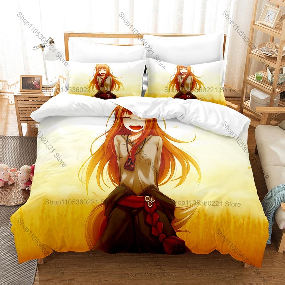 Holo and Lawrence Bedding Set, Duvet Cover & 2 Pillowcases, Classic Light Novel Characters Pattern Breathable Fabric All Season
